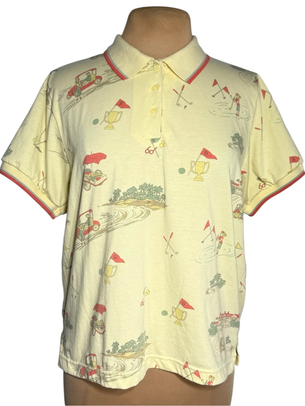 Vintage 90s K.T. Golf Novelty All-Over mid mod Print Polo Shirt - Medium